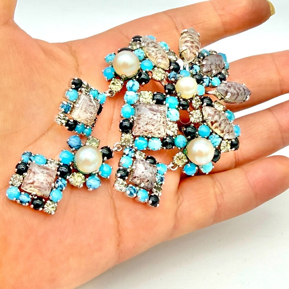 Vtg 1965 Christian Dior Gropoix Glass Brooch Pendant  Grosse Germany - Picture 2 of 16